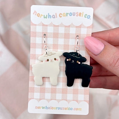 Mismatched Sheep Polymer Clay Earrings - Silver Hardware