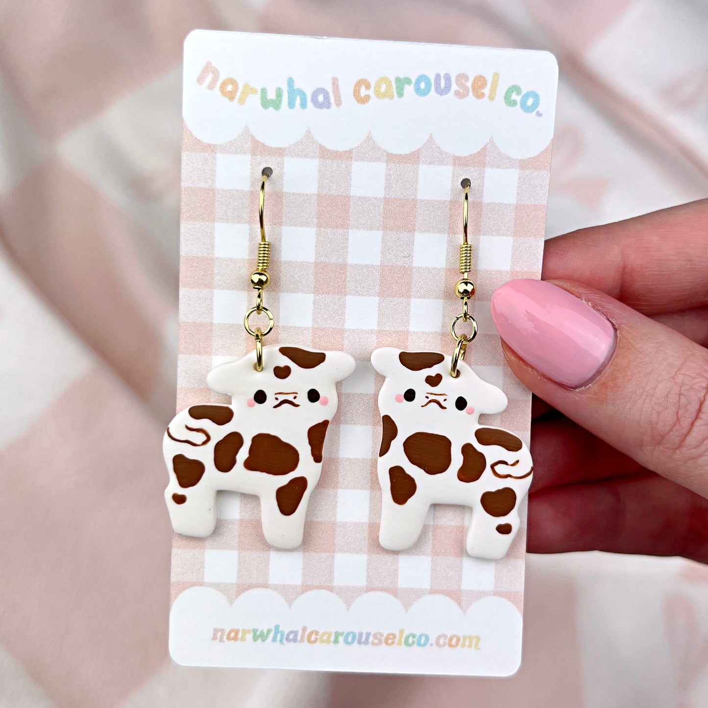 Brown and White Holstein Cow Polymer Clay Earrings