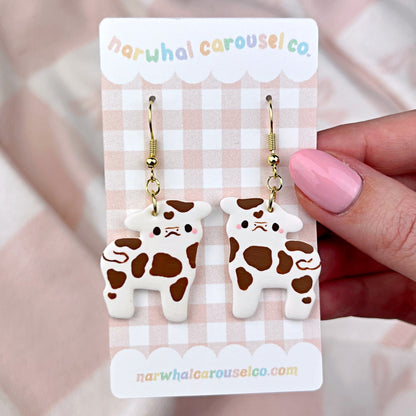 Brown and White Holstein Cow Polymer Clay Earrings