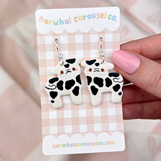 Black and White Holstein Cow Polymer Clay Earrings