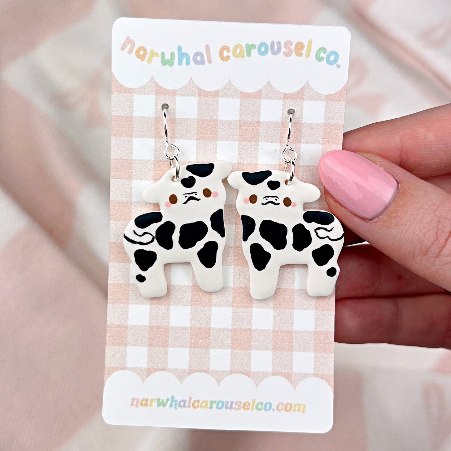 Black and White Holstein Cow Polymer Clay Earrings