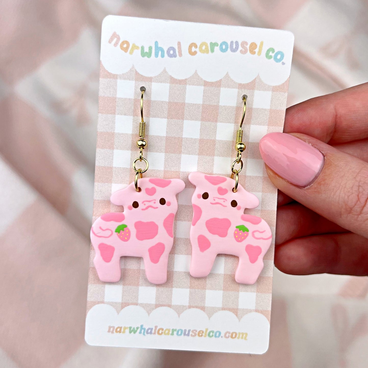 Strawberry Cow Polymer Clay Earrings