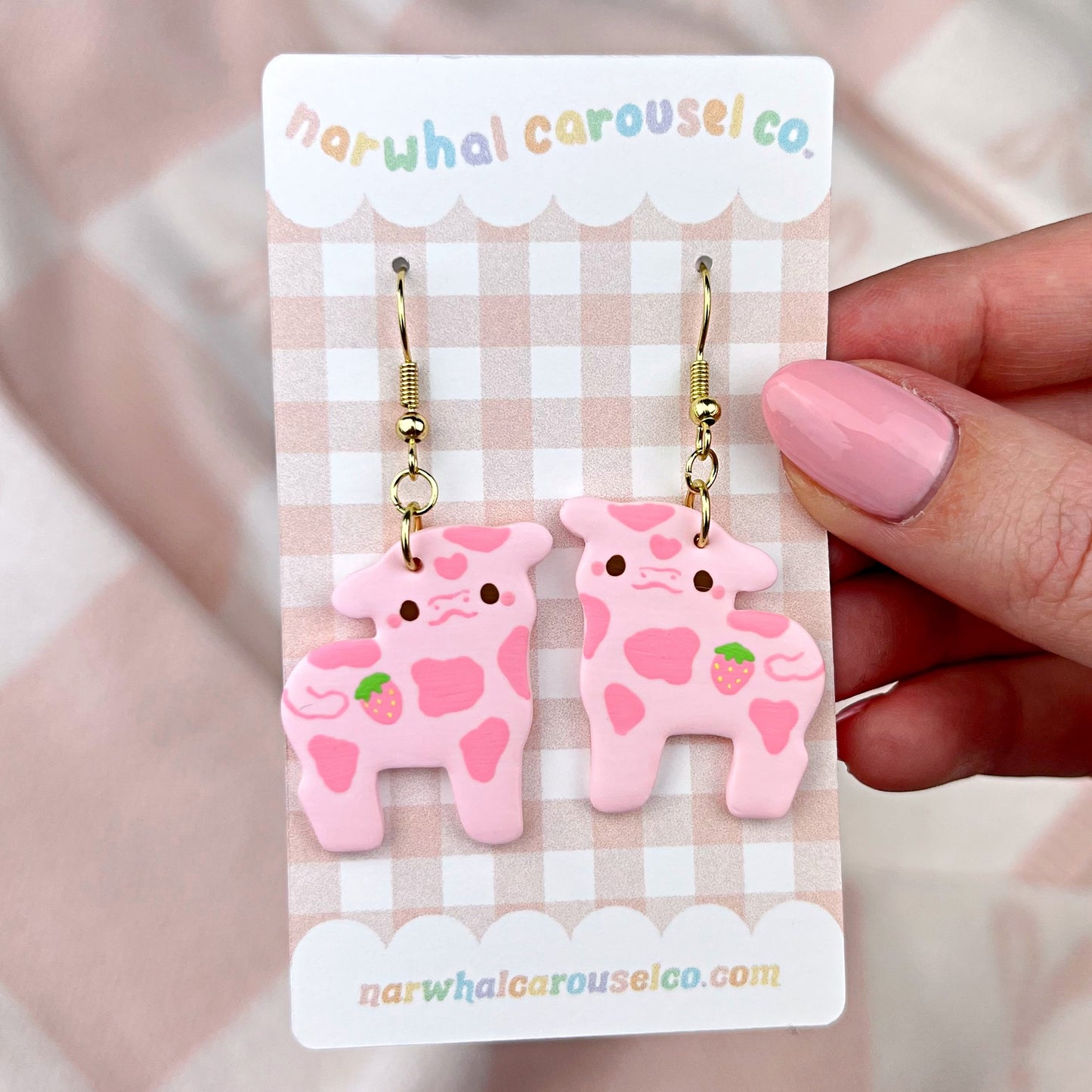 Strawberry Cow Polymer Clay Earrings