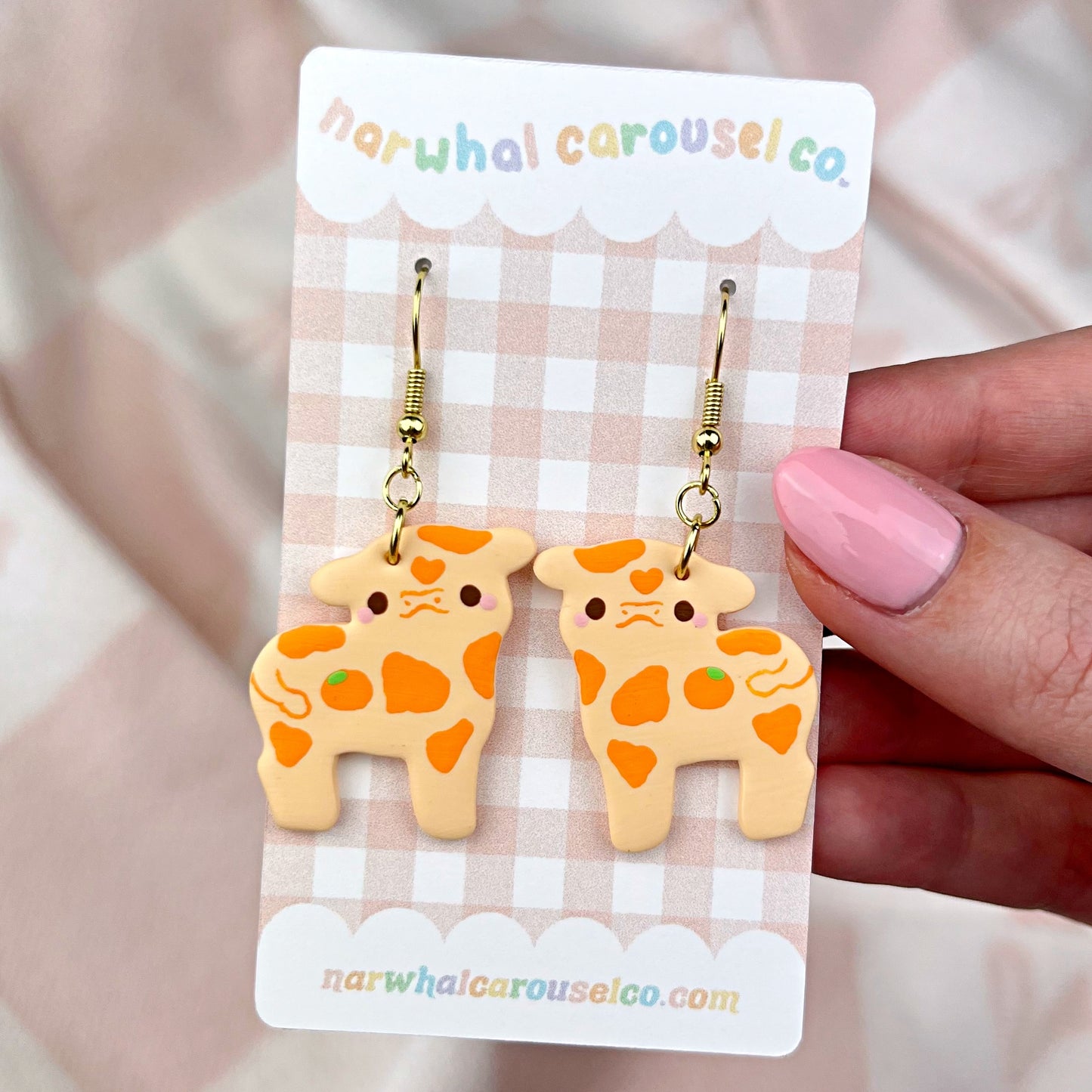 Clementine Orange Cow Polymer Clay Earrings