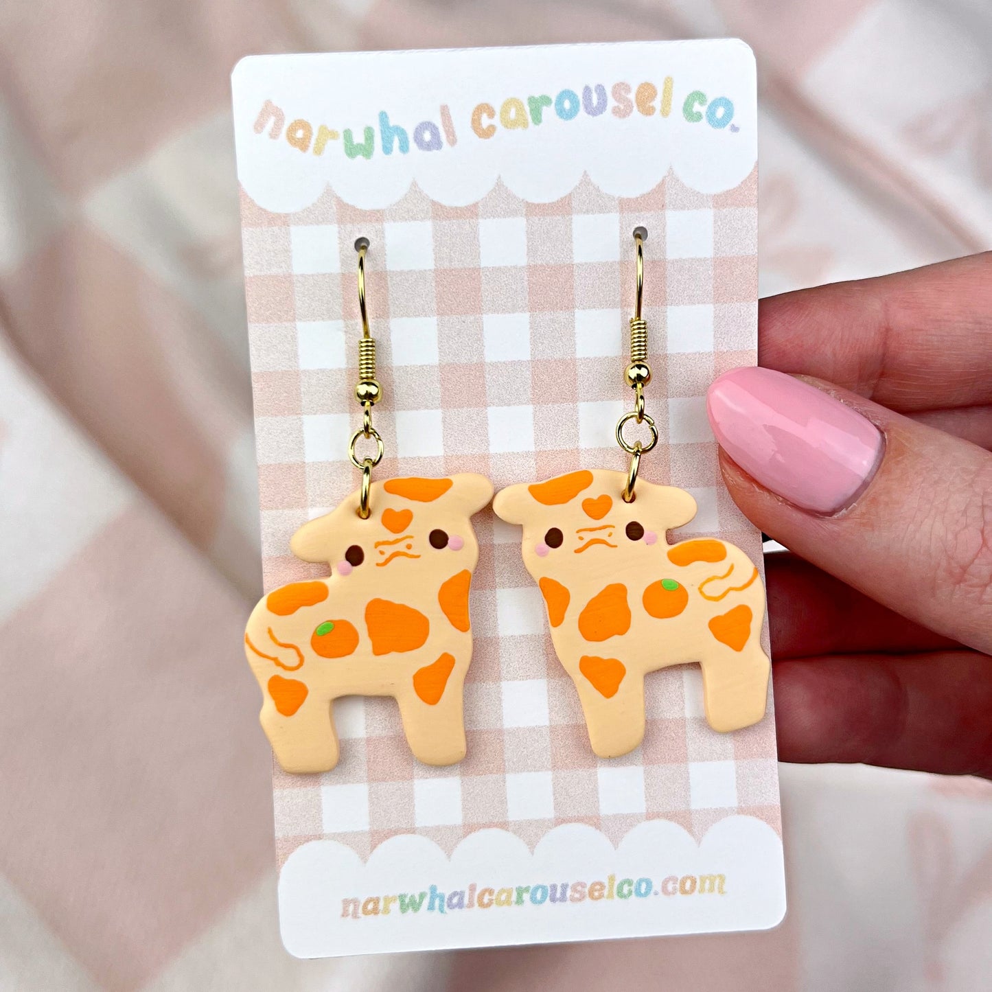 Clementine Orange Cow Polymer Clay Earrings