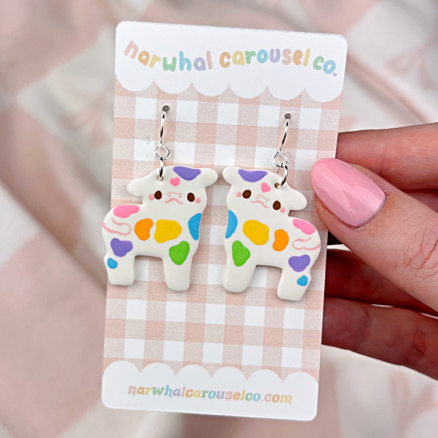 Rainbow Holstein Cow Polymer Clay Earrings