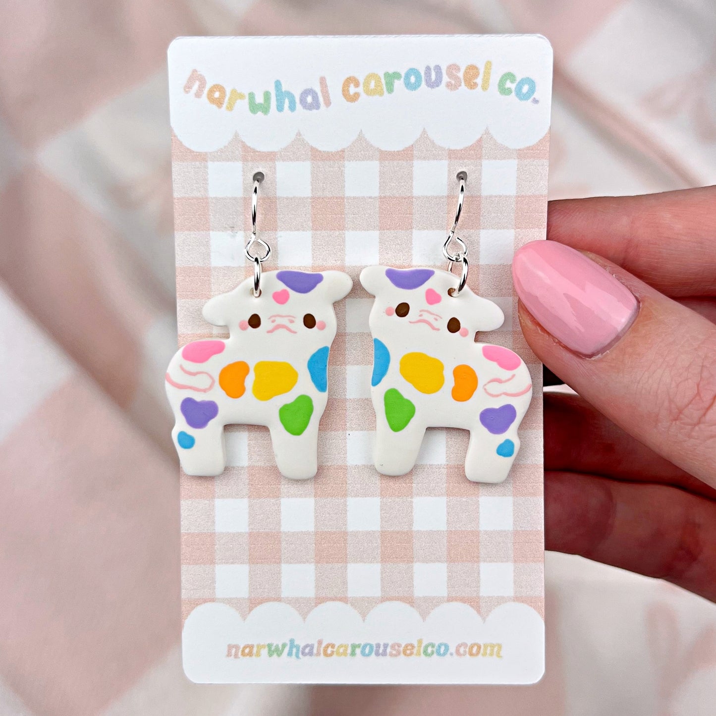 Rainbow Holstein Cow Polymer Clay Earrings