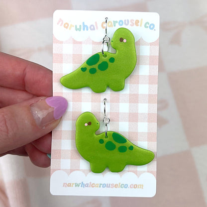 Green Apatosaurus Dinosaur Polymer Clay Earrings