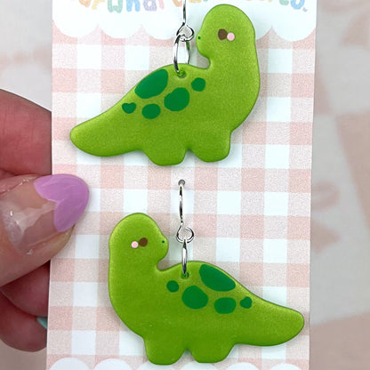 Green Apatosaurus Dinosaur Polymer Clay Earrings
