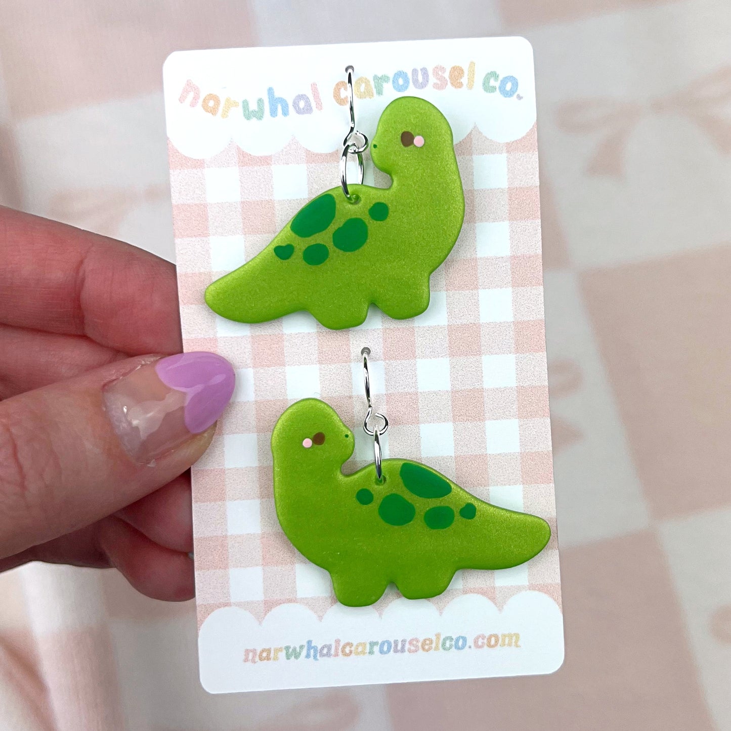 Green Apatosaurus Dinosaur Polymer Clay Earrings
