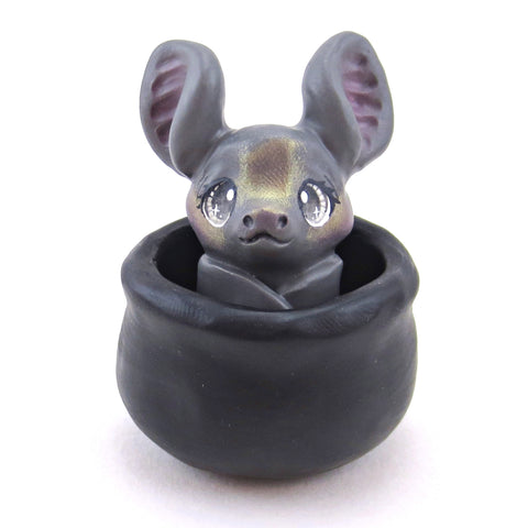 Fall Familiars Bat in a Cauldron Figurine Set - Polymer Clay Animals Fall and Halloween Collection