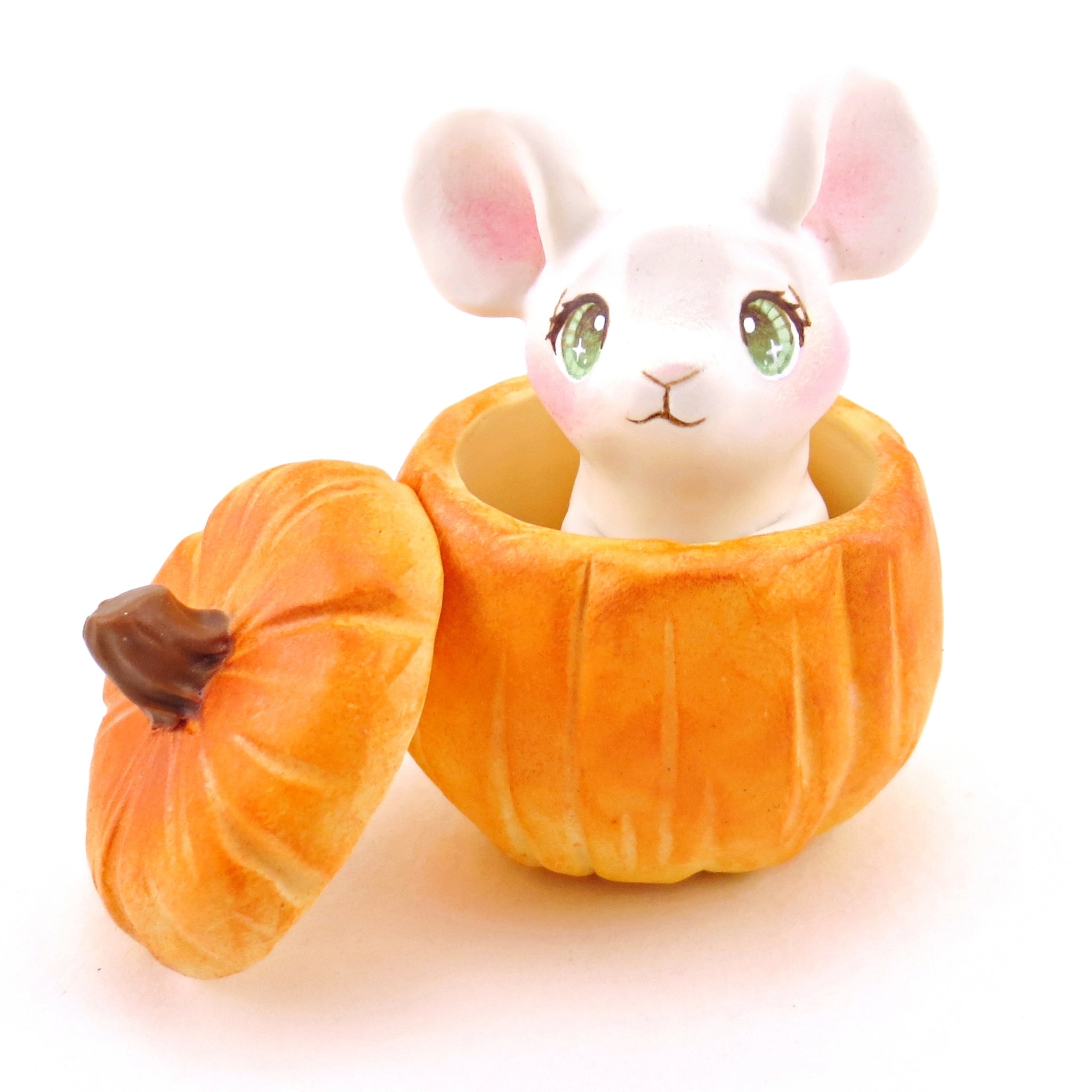 Mouse in a Pumpkin Figurine Set - Polymer Clay Animals Fall and Halloween Collection