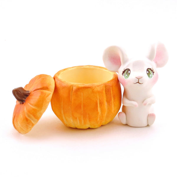 Mouse in a Pumpkin Figurine Set - Polymer Clay Animals Fall and Halloween Collection