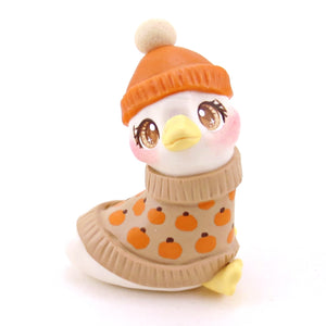 Pumpkin Sweater Goose Figurine - Polymer Clay Animals Fall and Halloween Collection