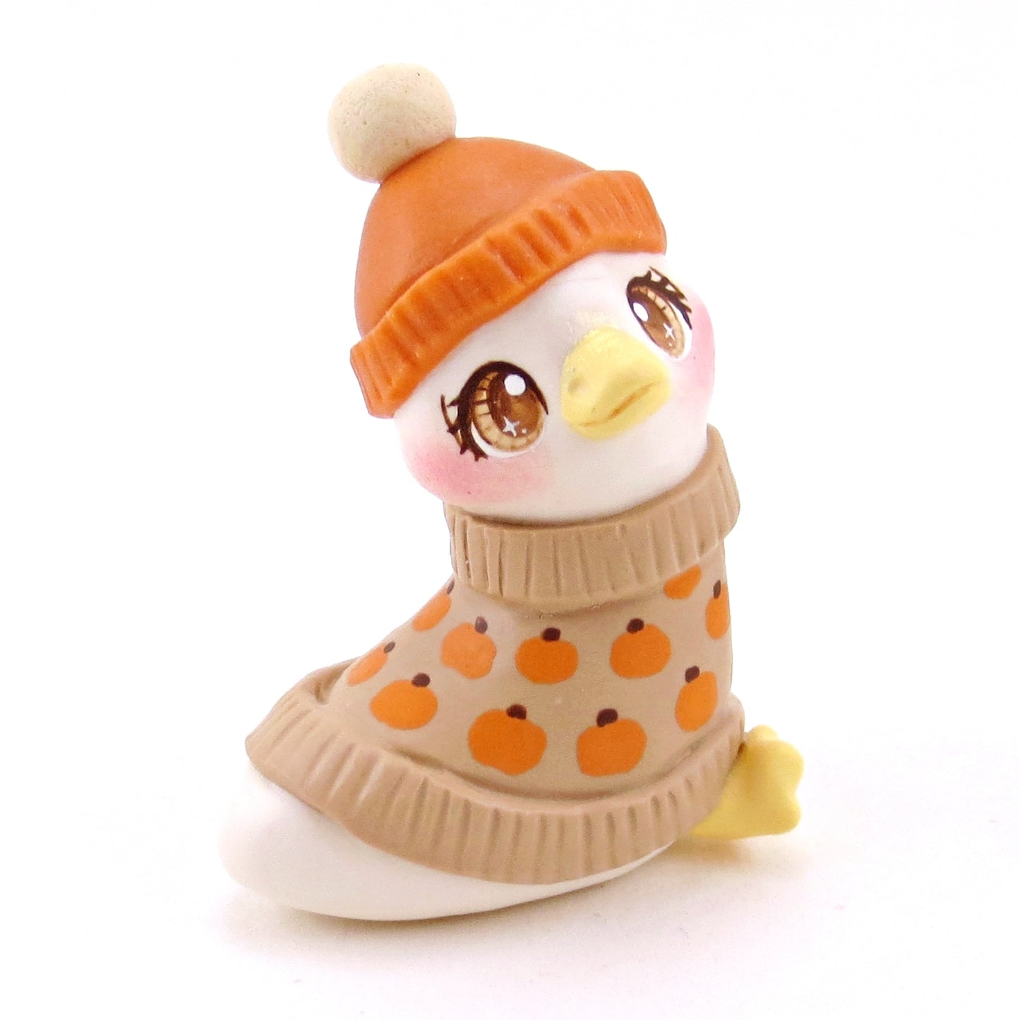 Pumpkin Sweater Goose Figurine - Polymer Clay Animals Fall and Halloween Collection