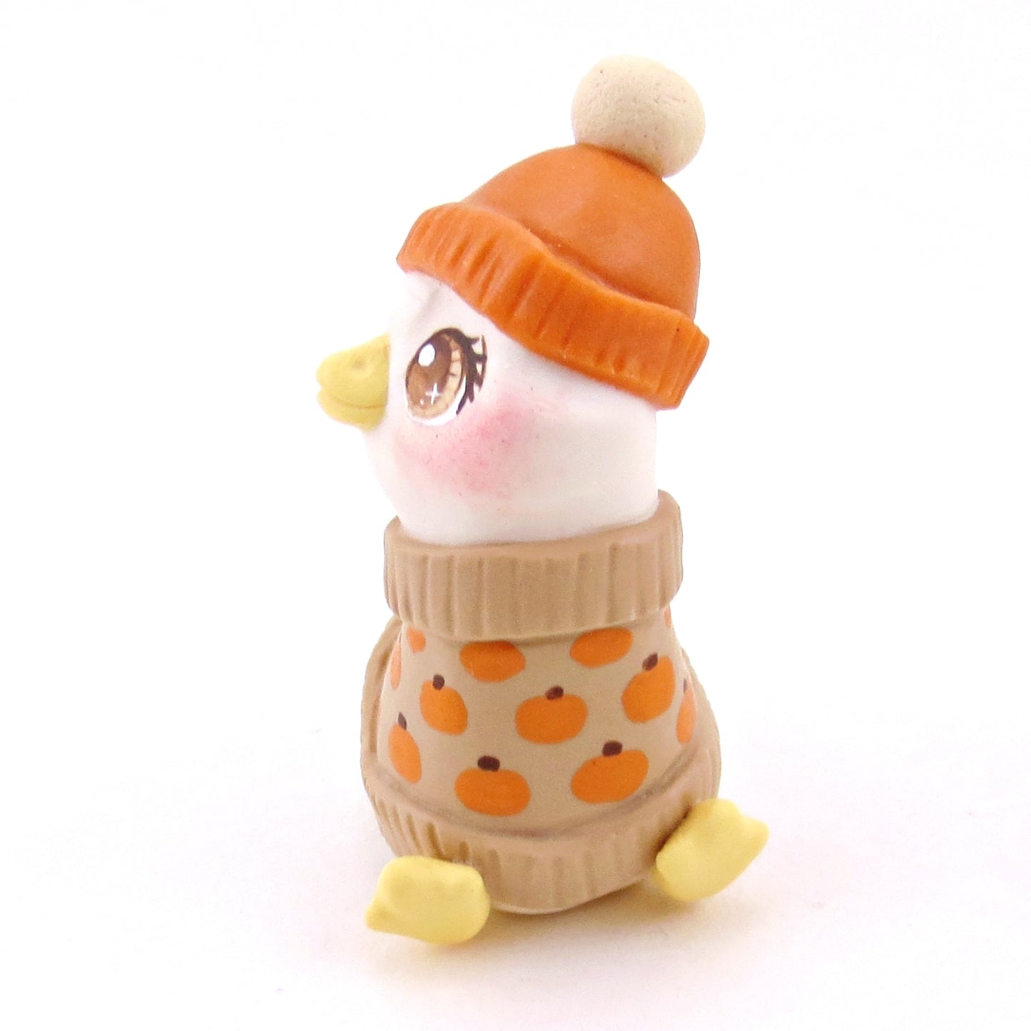 Pumpkin Sweater Goose Figurine - Polymer Clay Animals Fall and Halloween Collection