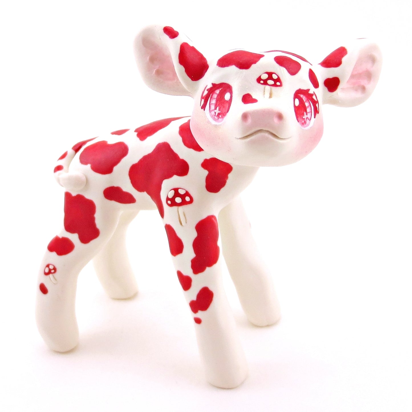 Mushroom Cow Figurine - Polymer Clay Animals Fall and Halloween Collection