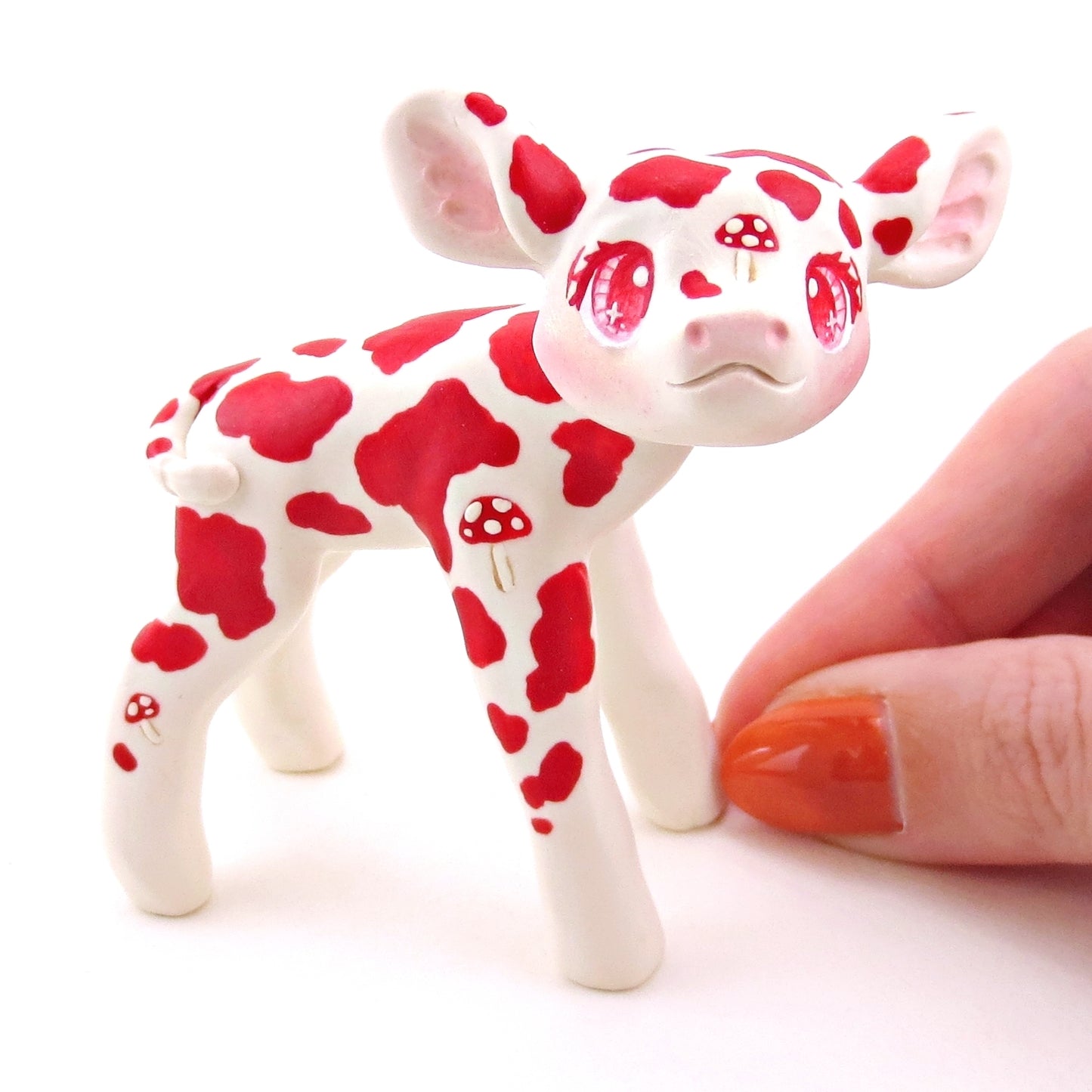 Mushroom Cow Figurine - Polymer Clay Animals Fall and Halloween Collection