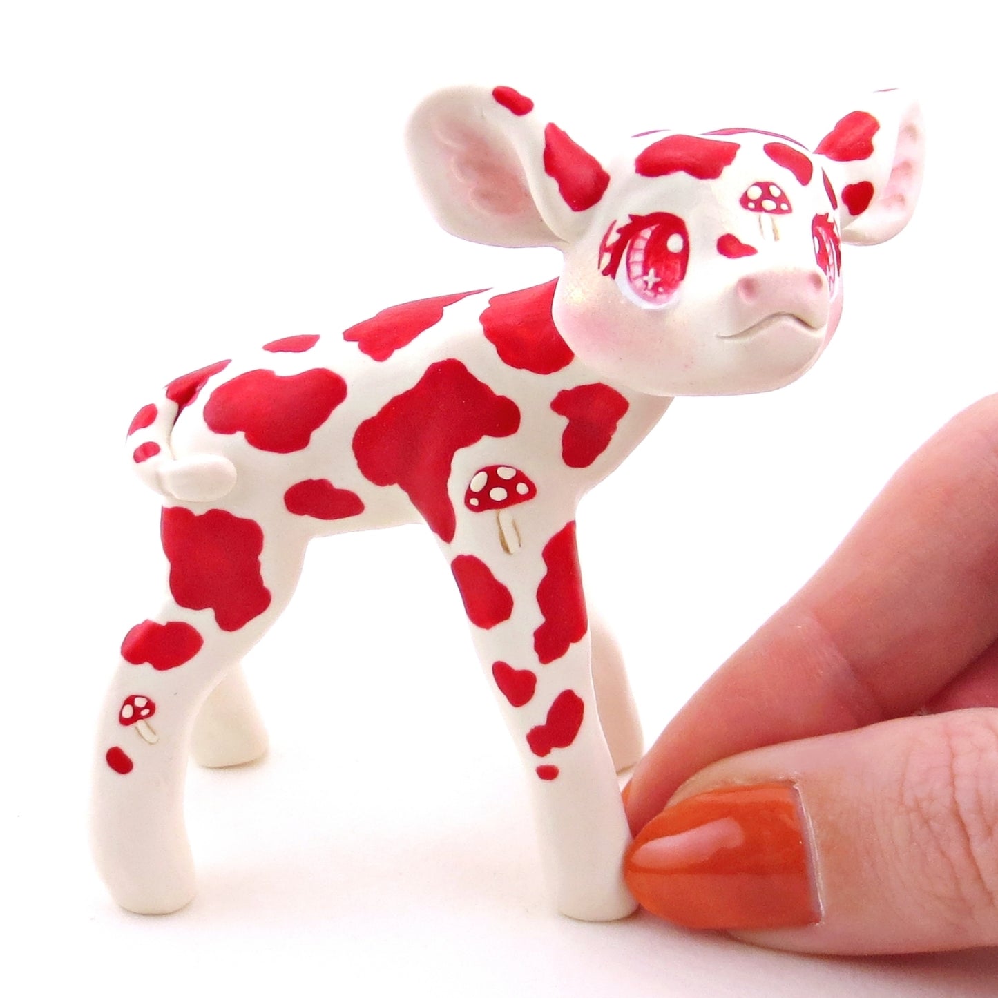 Mushroom Cow Figurine - Polymer Clay Animals Fall and Halloween Collection