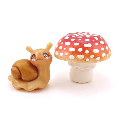 Mushroom and Snail Figurine Set - Polymer Clay Animals Fall and Halloween Collection