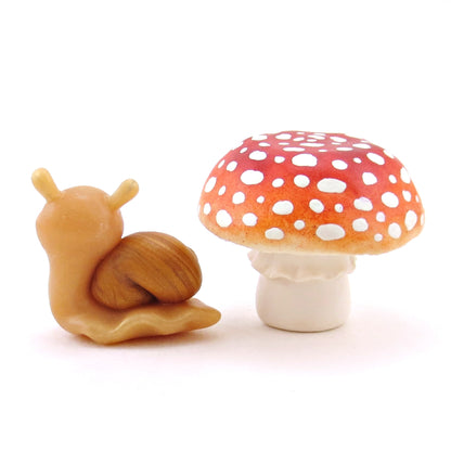 Mushroom and Snail Figurine Set - Polymer Clay Animals Fall and Halloween Collection