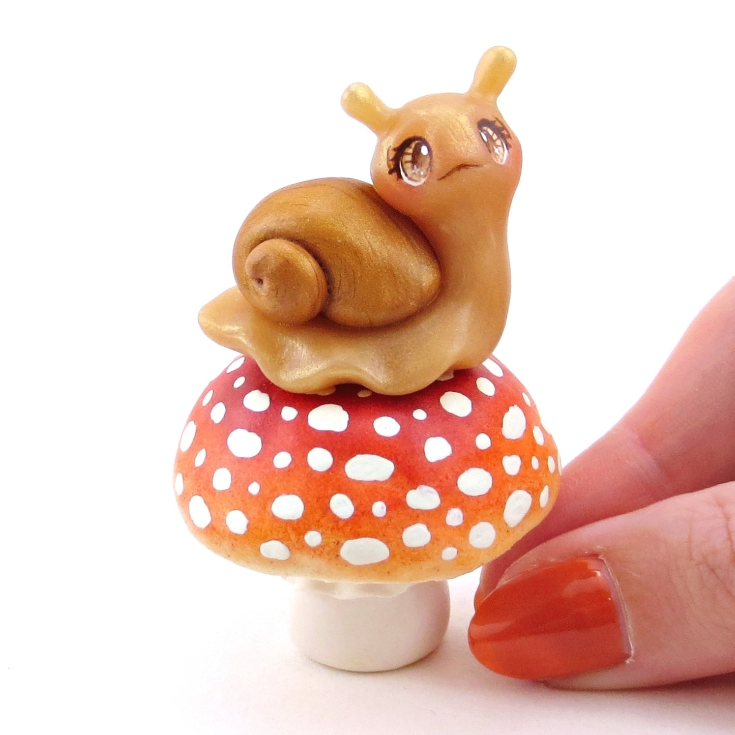 Mushroom and Snail Figurine Set - Polymer Clay Animals Fall and Halloween Collection