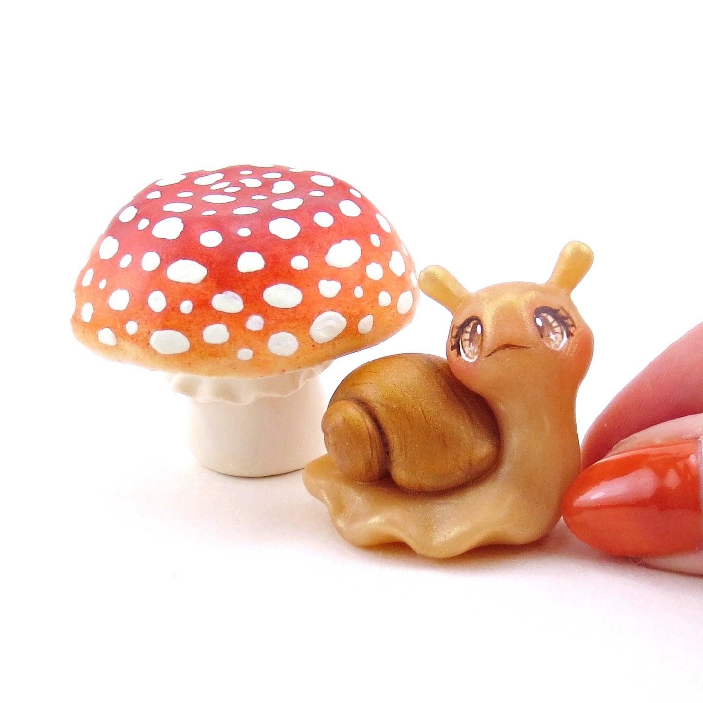 Mushroom and Snail Figurine Set - Polymer Clay Animals Fall and Halloween Collection