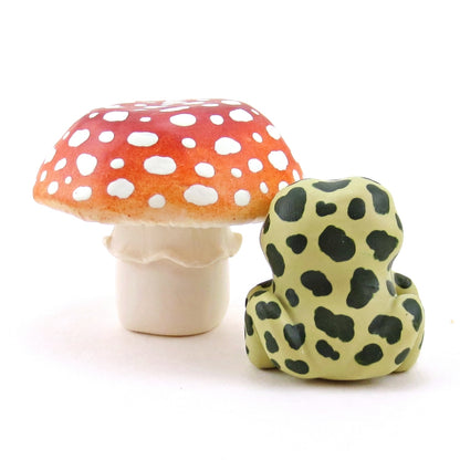 Mushroom and Frog Figurine Set - Polymer Clay Animals Fall and Halloween Collection