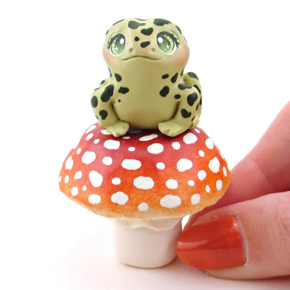 Mushroom and Frog Figurine Set - Polymer Clay Animals Fall and Halloween Collection