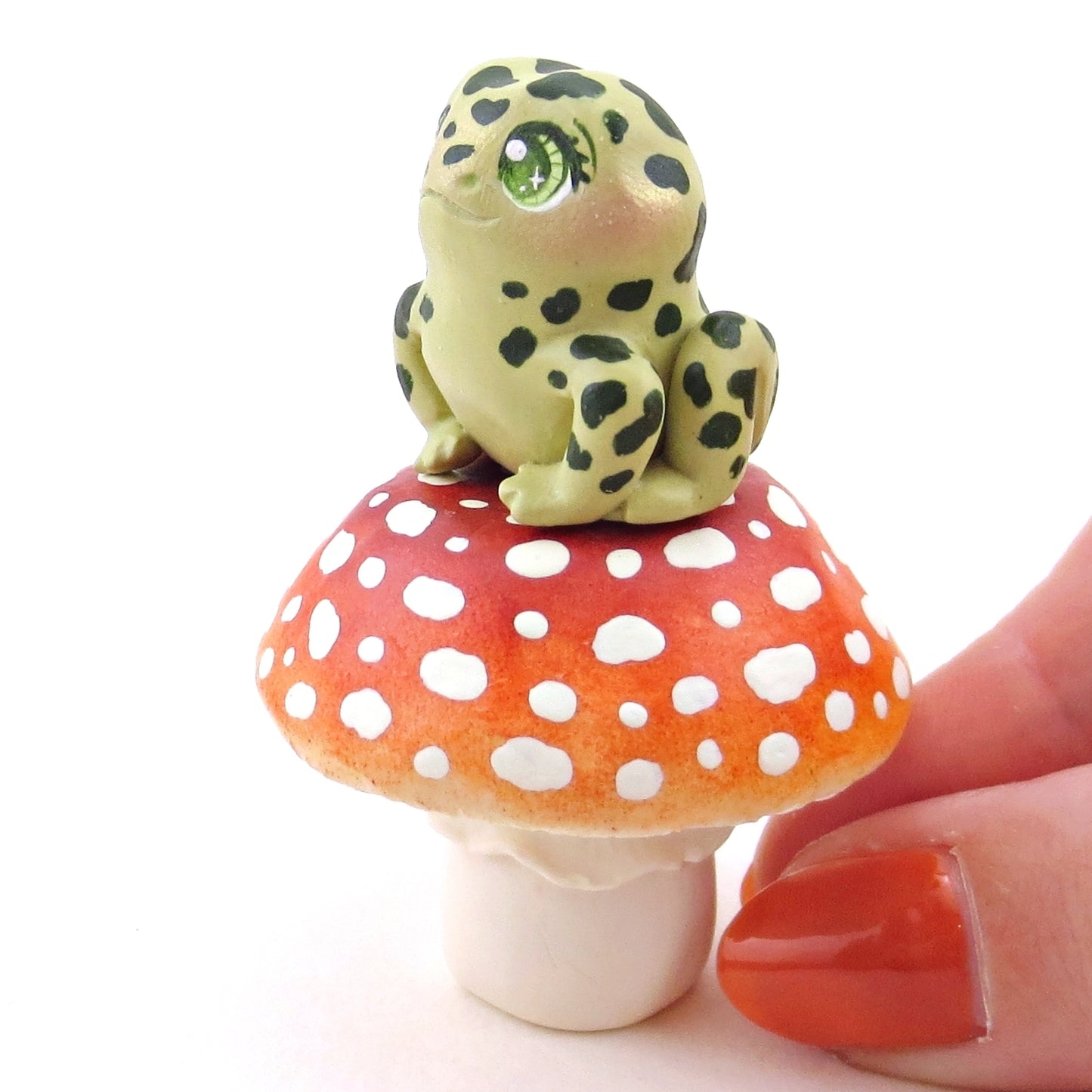 Mushroom and Frog Figurine Set - Polymer Clay Animals Fall and Halloween Collection