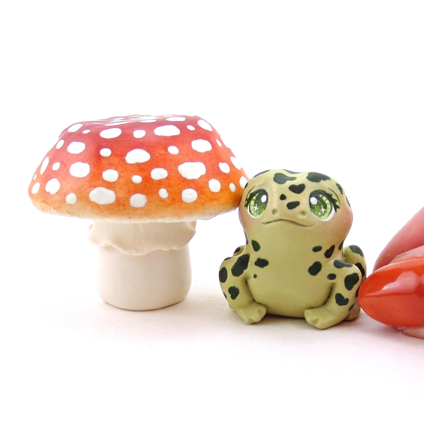 Mushroom and Frog Figurine Set - Polymer Clay Animals Fall and Halloween Collection