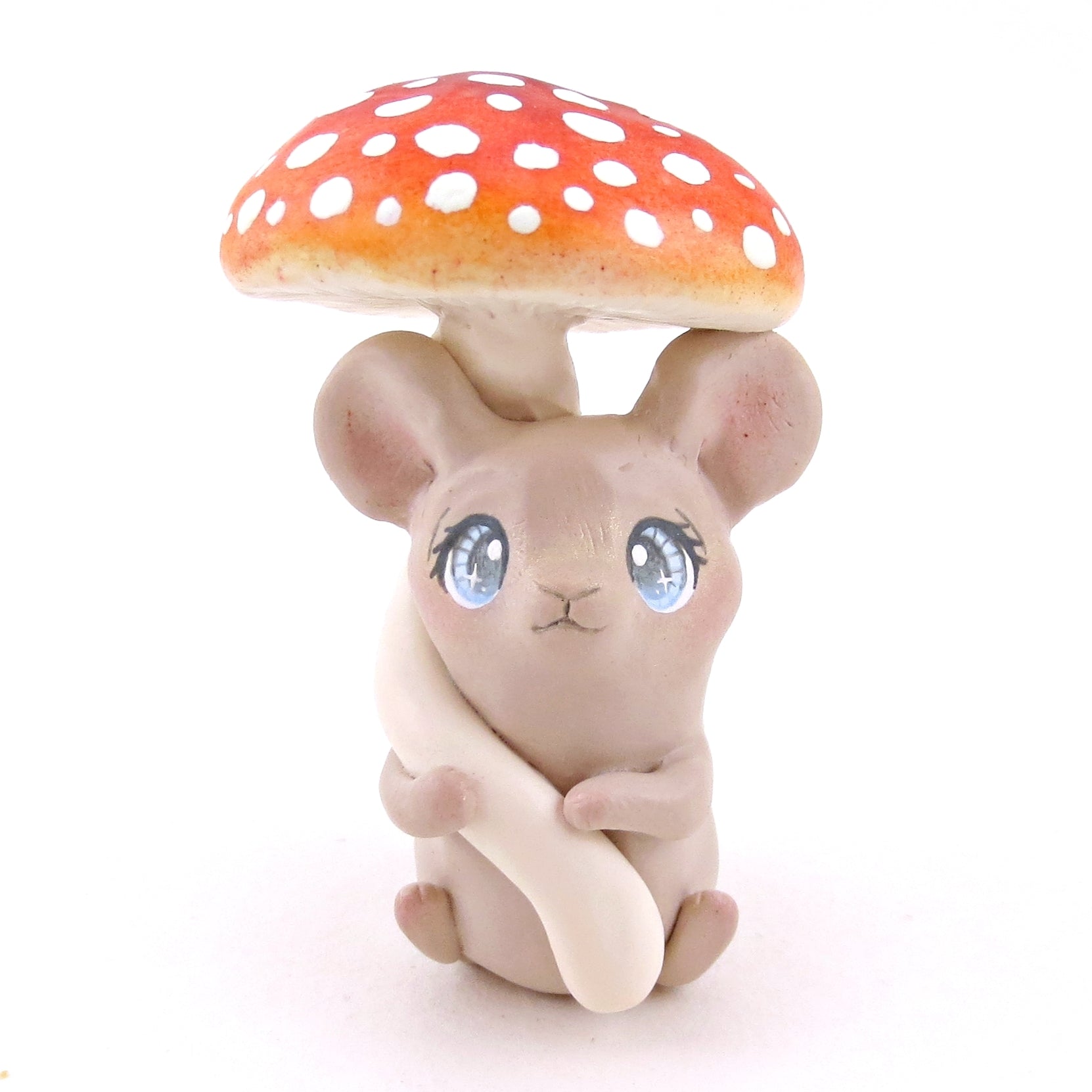 Mushroom Umbrella Mouse Figurine - Polymer Clay Animals Fall and Halloween Collection