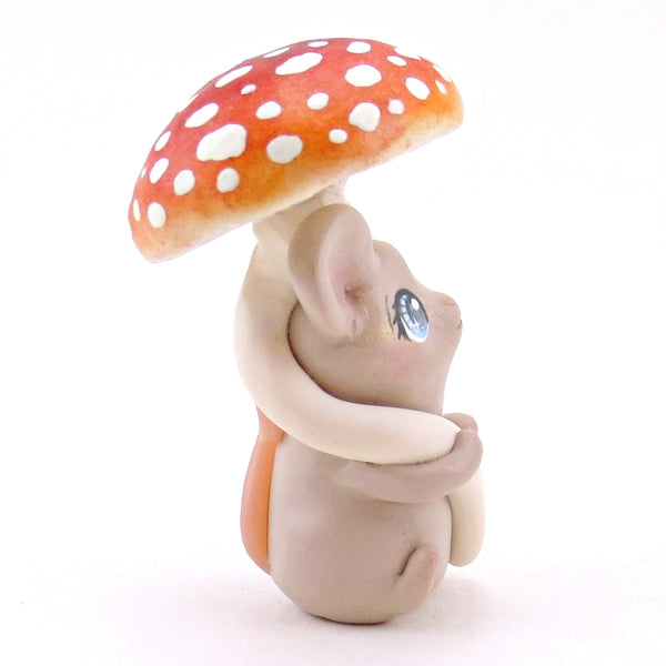 Mushroom Umbrella Mouse Figurine - Polymer Clay Animals Fall and Halloween Collection