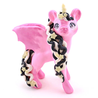 "Pastel Halloween" Pink Baticorn Unicorn Figurine - Polymer Clay Animals Fall and Halloween Collection