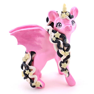 "Pastel Halloween" Pink Baticorn Unicorn Figurine - Polymer Clay Animals Fall and Halloween Collection