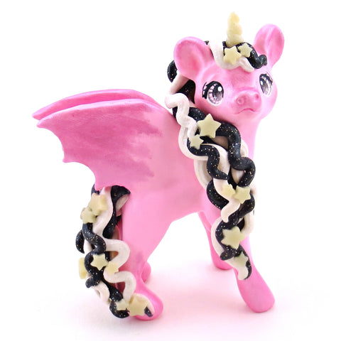 "Pastel Halloween" Pink Baticorn Unicorn Figurine - Polymer Clay Animals Fall and Halloween Collection