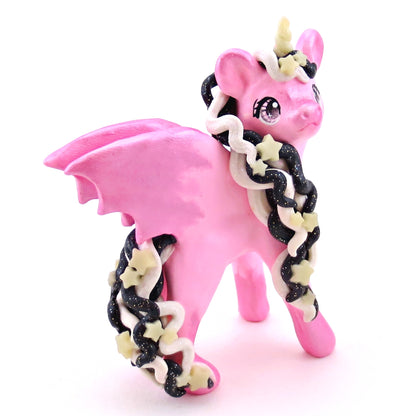 "Pastel Halloween" Pink Baticorn Unicorn Figurine - Polymer Clay Animals Fall and Halloween Collection