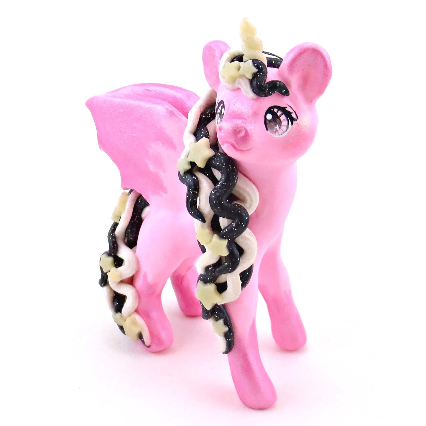 "Pastel Halloween" Pink Baticorn Unicorn Figurine - Polymer Clay Animals Fall and Halloween Collection