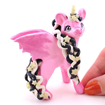 "Pastel Halloween" Pink Baticorn Unicorn Figurine - Polymer Clay Animals Fall and Halloween Collection