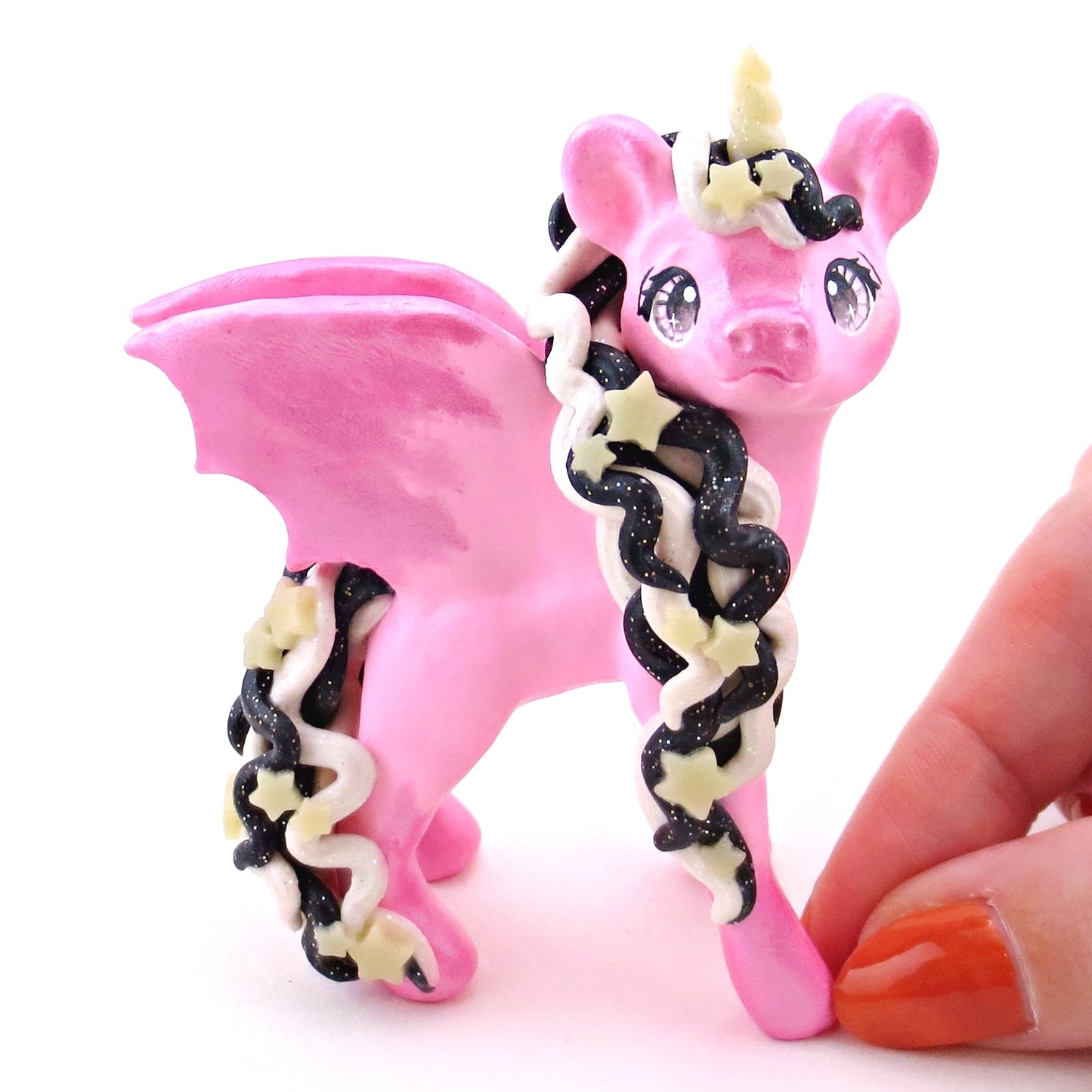 "Pastel Halloween" Pink Baticorn Unicorn Figurine - Polymer Clay Animals Fall and Halloween Collection