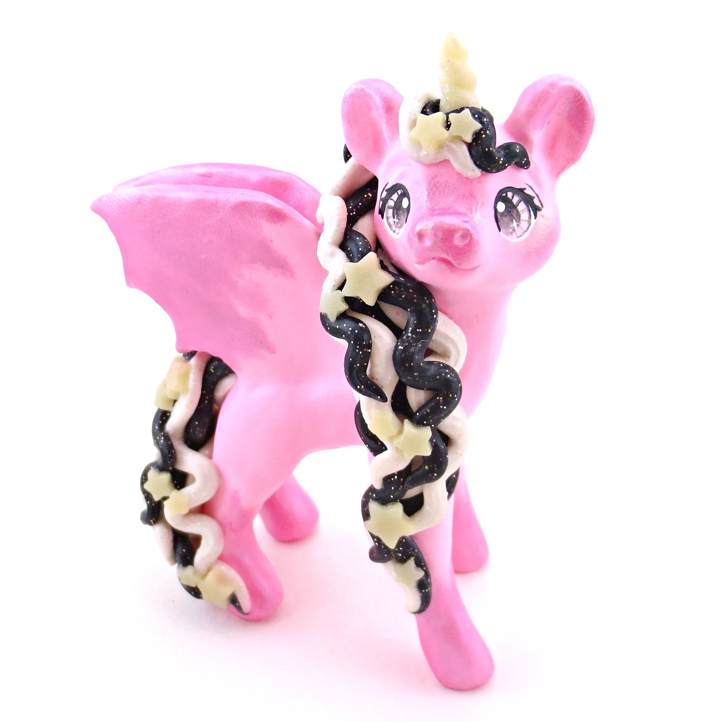 "Pastel Halloween" Pink Baticorn Unicorn Figurine - Polymer Clay Animals Fall and Halloween Collection