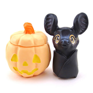 "Pastel Halloween" Bat in an Orange Jack O' Lantern Pumpkin Figurine - Polymer Clay Animals Fall and Halloween Collection