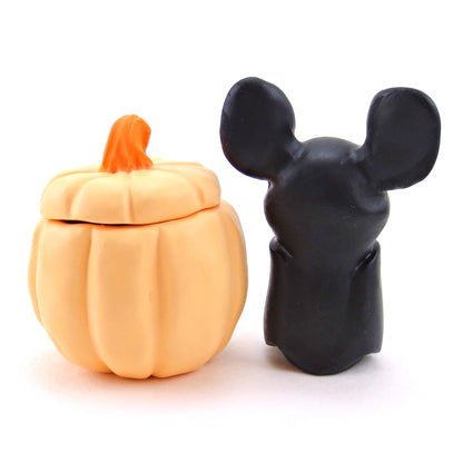 "Pastel Halloween" Bat in an Orange Jack O' Lantern Pumpkin Figurine - Polymer Clay Animals Fall and Halloween Collection