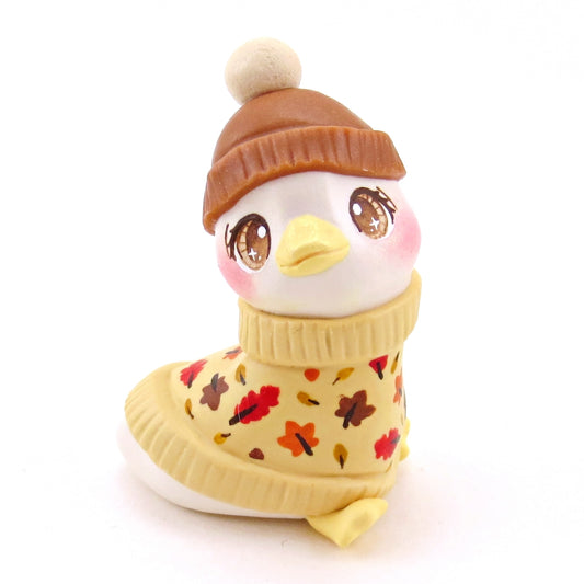 Fall Leaves Sweater Goose Figurine - Polymer Clay Animals Fall and Halloween Collection