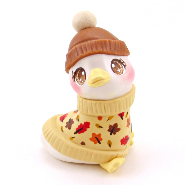 Fall Leaves Sweater Goose Figurine - Polymer Clay Animals Fall and Halloween Collection