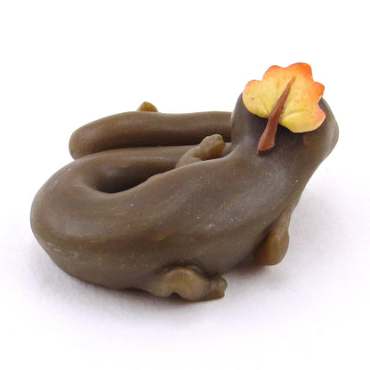 Newt with a Leaf Hat Figurine - Polymer Clay Animals Fall and Halloween Collection