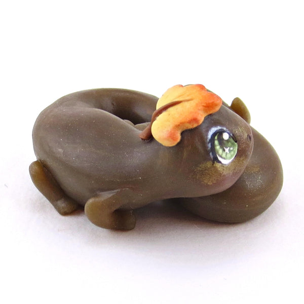 Newt with a Leaf Hat Figurine - Polymer Clay Animals Fall and Halloween Collection