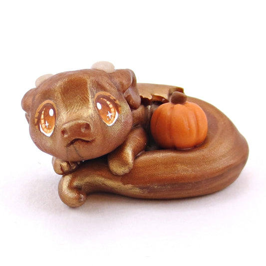 Baby Dragon Pumpkin Hugger Figurine - Polymer Clay Animals Fall and Halloween Collection