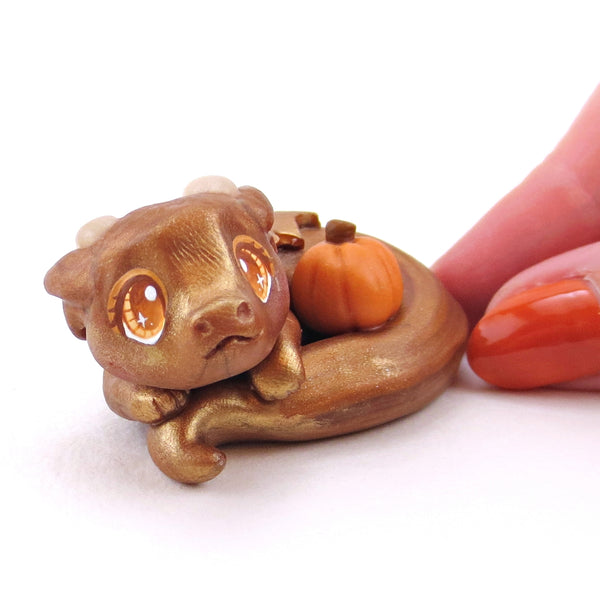 Baby Dragon Pumpkin Hugger Figurine - Polymer Clay Animals Fall and Halloween Collection
