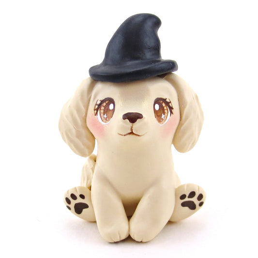 Witch Hat Golden Retriever Puppy Dog Figurine - Polymer Clay Animals Fall and Halloween Collection